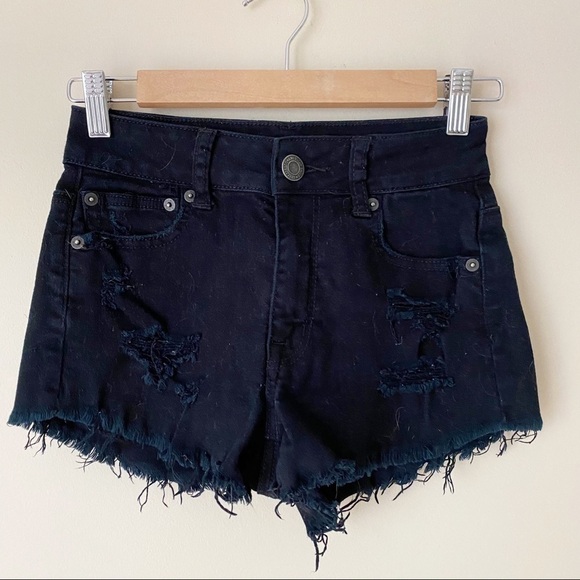 American Eagle Hi Rise Festival Black Shorts - 00 - Picture 1 of 13